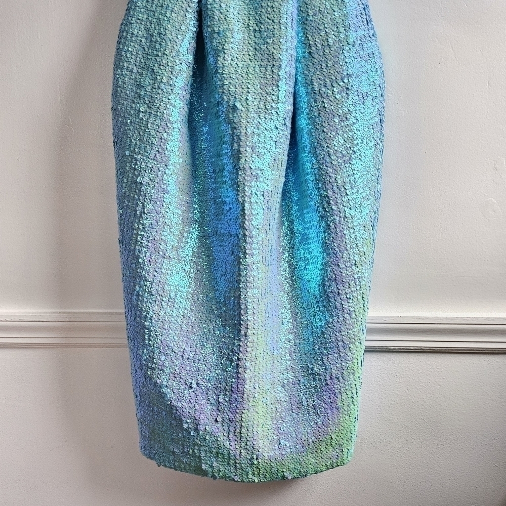 New Bronx And Banco Pleated Sequin Sweetheart Turquoise Midi Dress Large/8 US - Picture 12 of 15